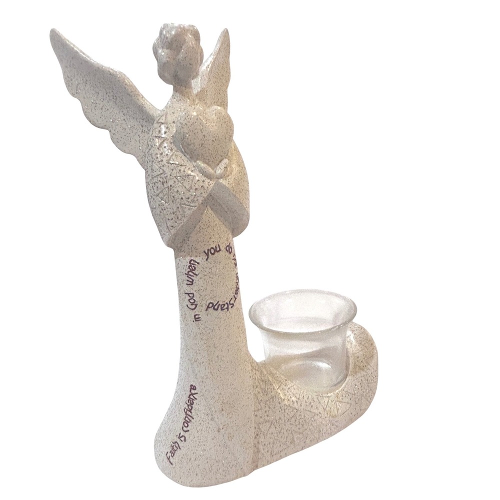 Angel Holding Heart Tea Light Candle Holder Religious Home Decor Gift